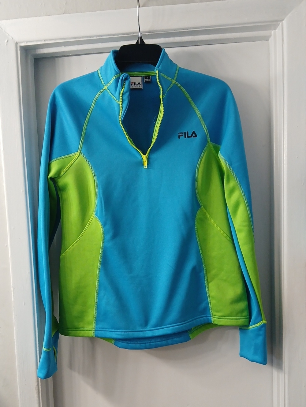 FILA Turquoise and Neon Green Half-Zip Sport Top
